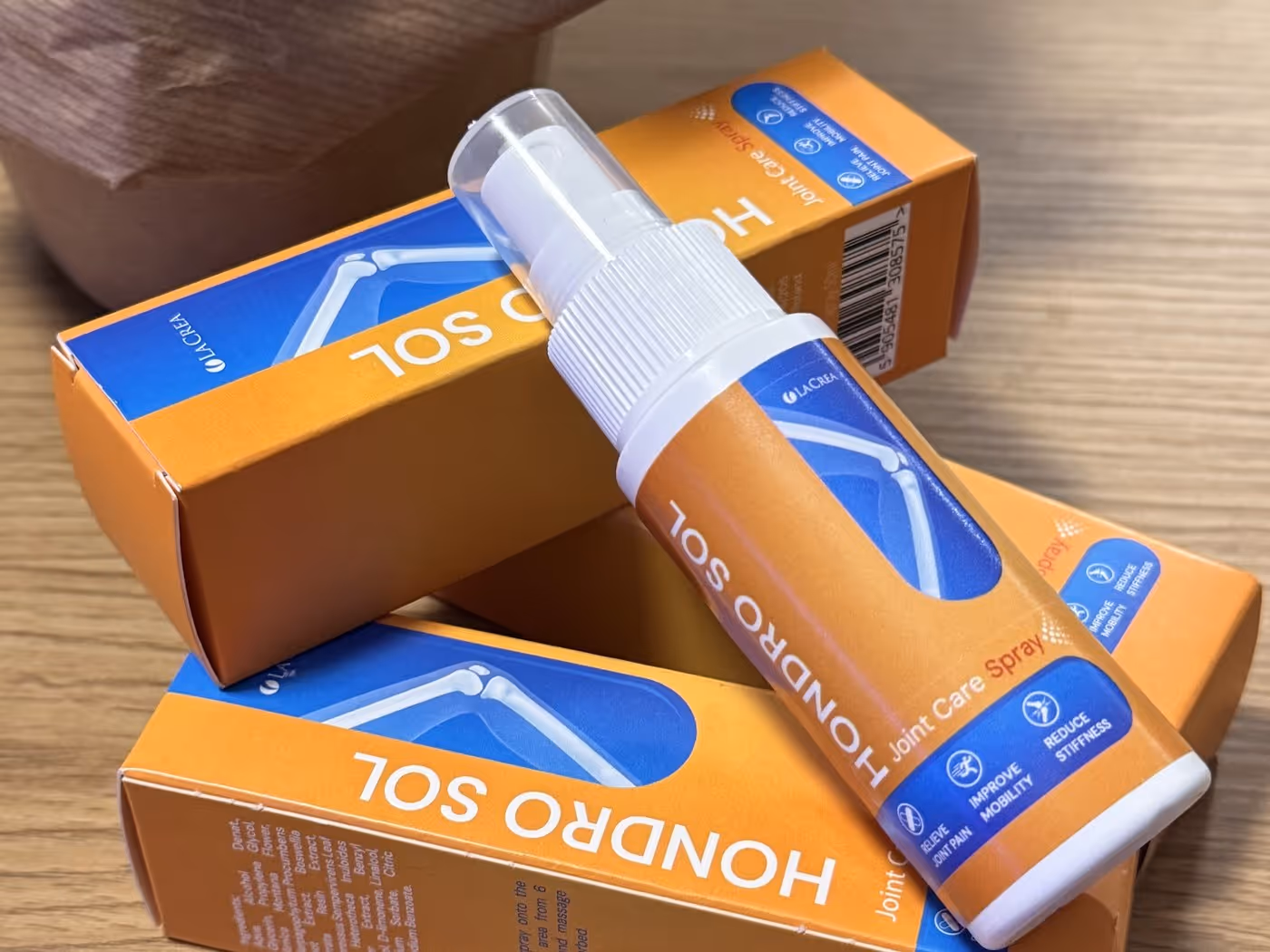 Fianco della scatola di Hondro Sol con la lista INCI degli ingredienti e il numero di lotto